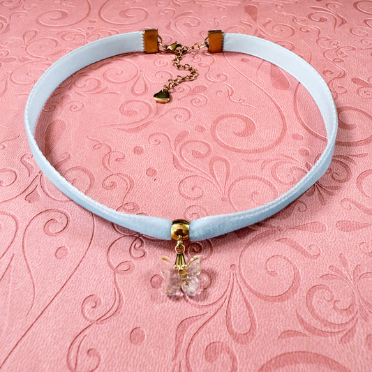 Light Blue Butterfly Velvet Choker Necklace