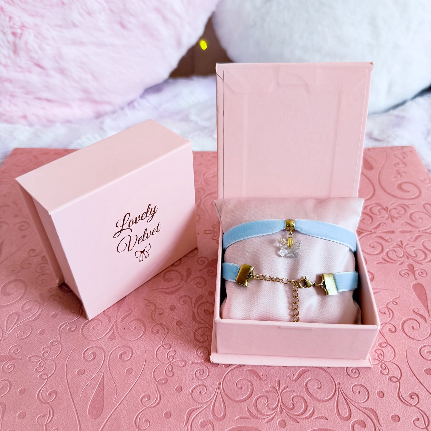 Light Blue Butterfly Velvet Choker Necklace