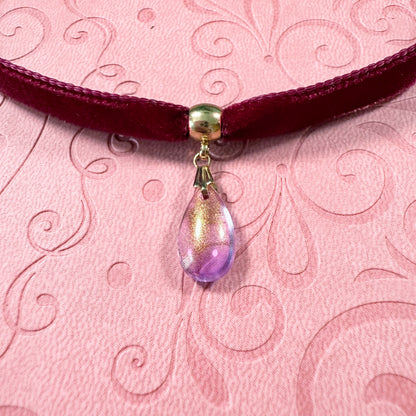 Lilac Glitter Glass Teardrop Velvet Choker Necklace