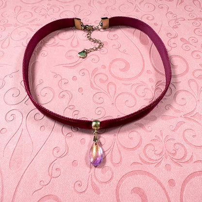 Lilac Glitter Glass Teardrop Velvet Choker Necklace