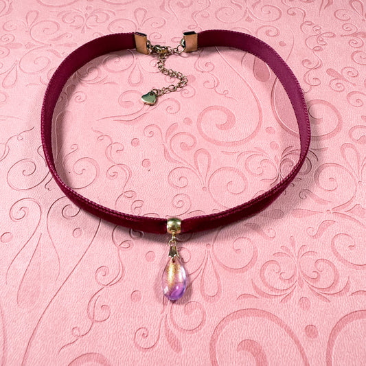 Lilac Glitter Glass Teardrop Velvet Choker Necklace