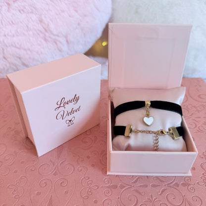 White Heart Velvet Choker Necklace