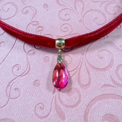 Magenta Sunset Glass Teardrop Velvet Choker Necklace