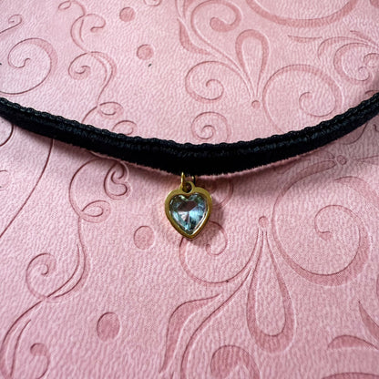 Gold Heart Gem Velvet Choker Necklace