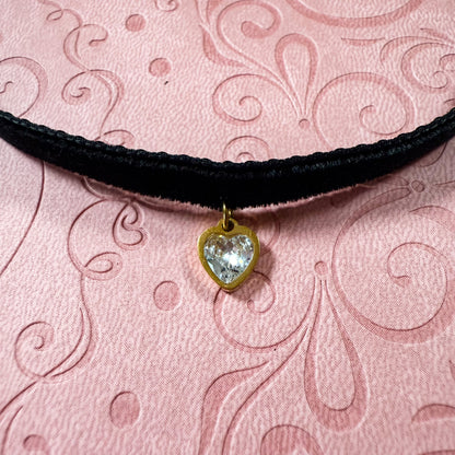 Gold Heart Gem Velvet Choker Necklace