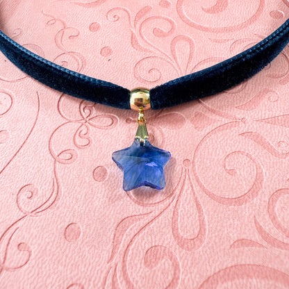Blue Crystal Star Velvet Choker Necklace