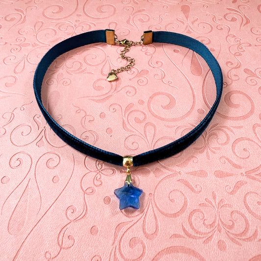 Blue Crystal Star Velvet Choker Necklace