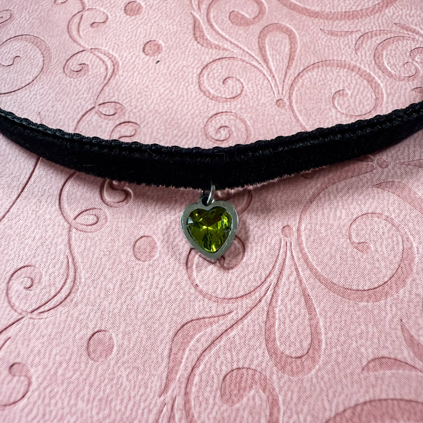 Silver Heart Gem Velvet Choker Necklace