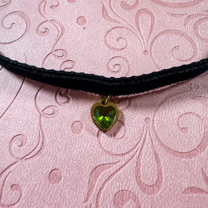 Gold Heart Gem Velvet Choker Necklace