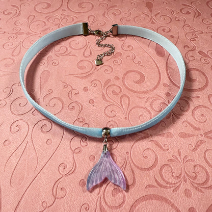 Glass Mermaid Tail Velvet Choker Necklace