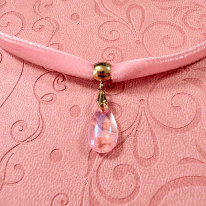 Pastel Pink Glass Teardrop Velvet Choker Necklace