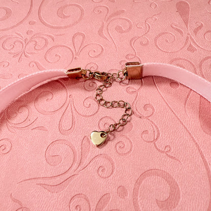 Pastel Pink Glass Teardrop Velvet Choker Necklace
