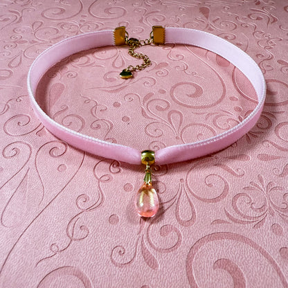 Glass Teardrop Velvet Choker Necklace – Peach Gold Sparkle