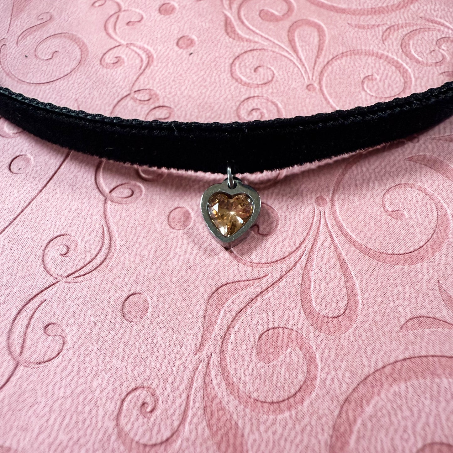 Silver Heart Gem Velvet Choker Necklace