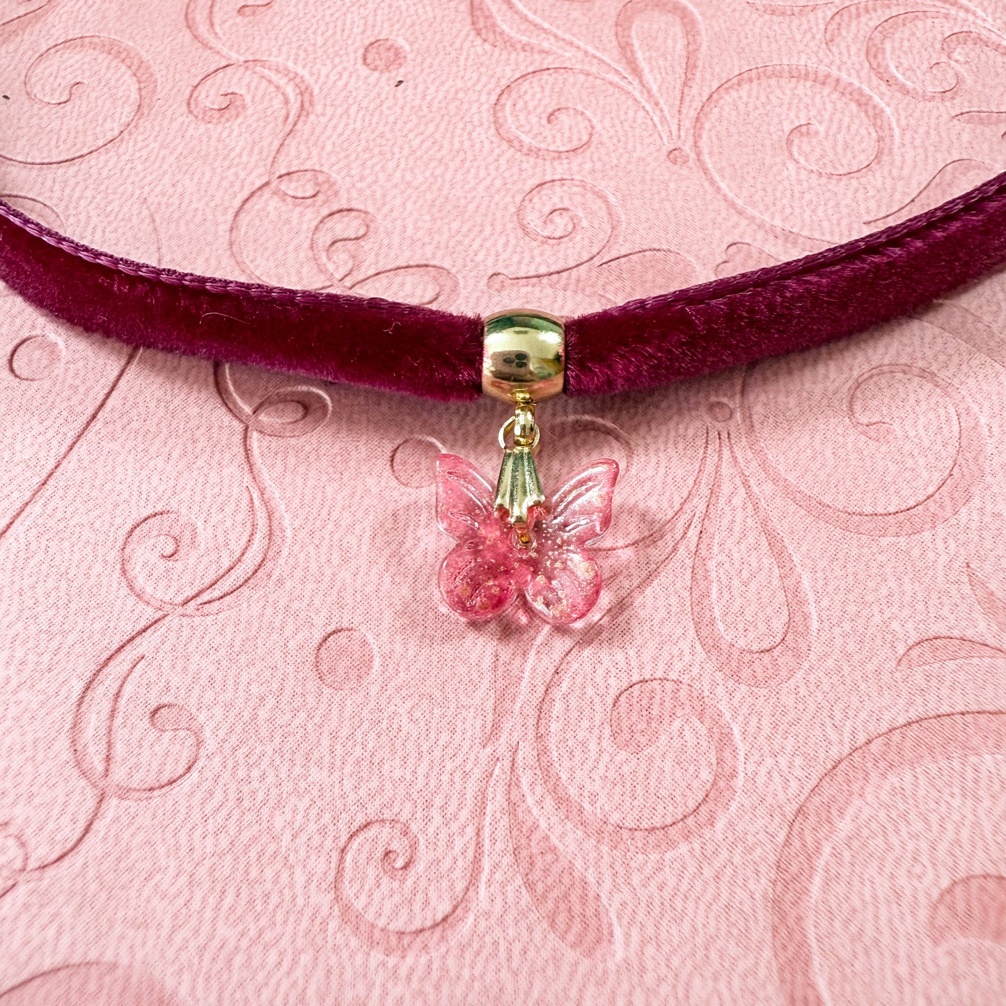 Pink Butterfly Velvet Choker Necklace