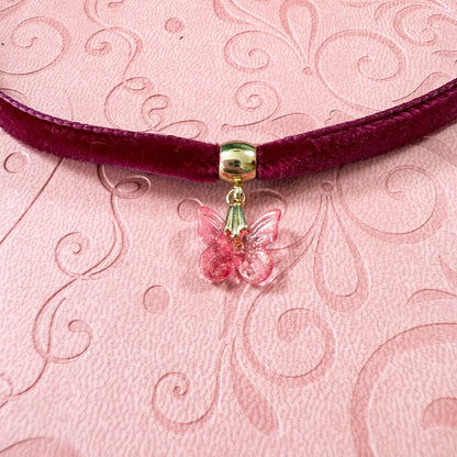 Pink Butterfly Velvet Choker Necklace