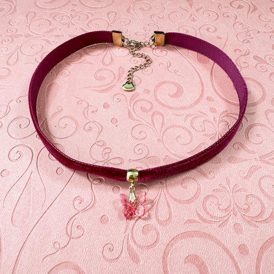 Pink Butterfly Velvet Choker Necklace