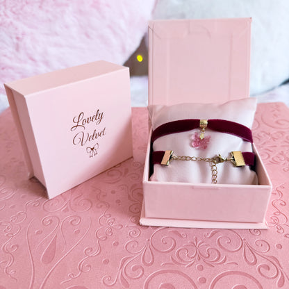 Pink Butterfly Velvet Choker Necklace