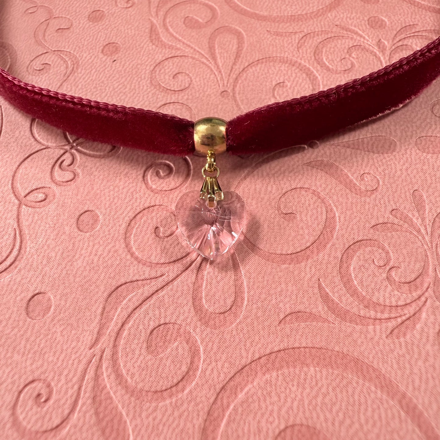 Pink Heart Velvet Choker Necklace