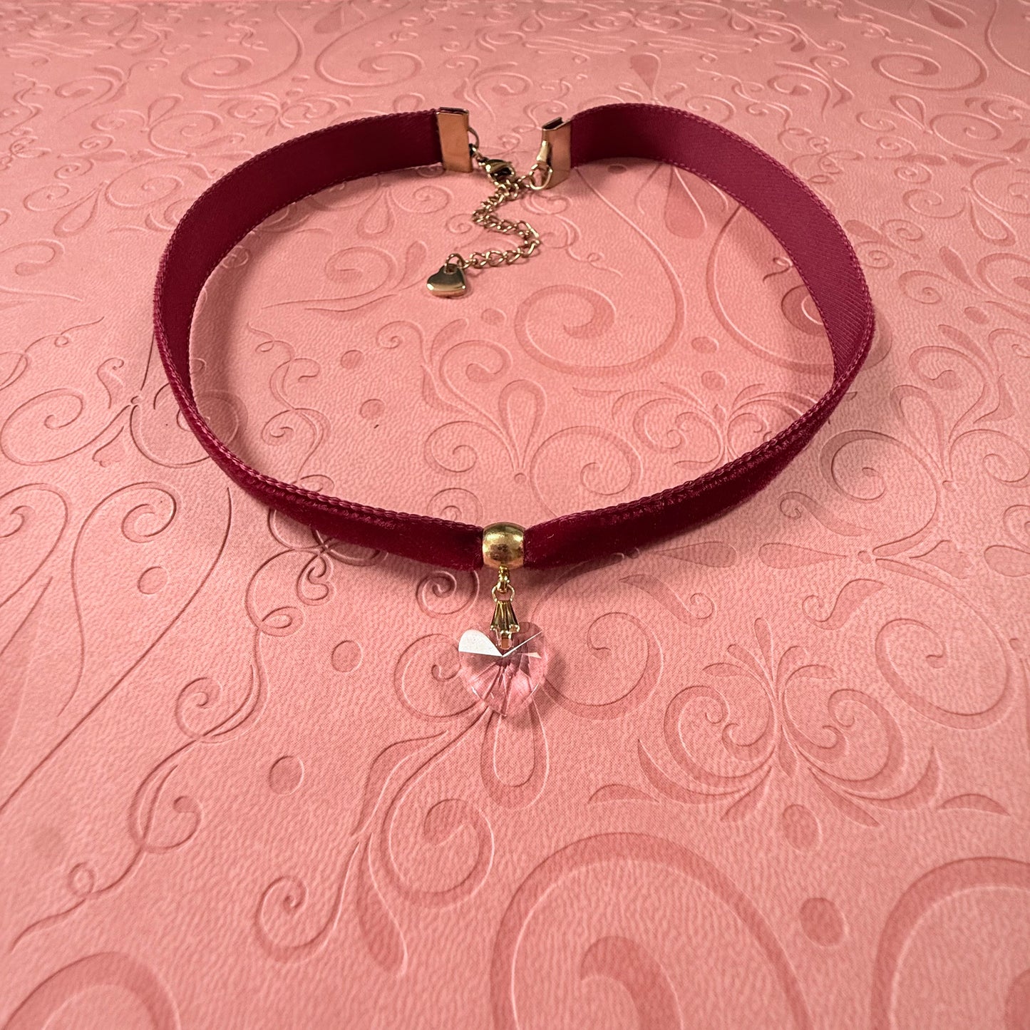 Pink Heart Velvet Choker Necklace
