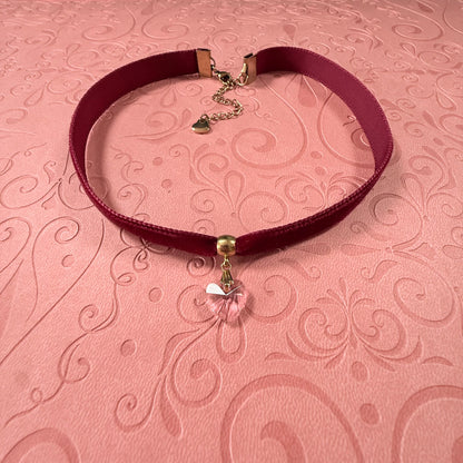 Pink Heart Velvet Choker Necklace