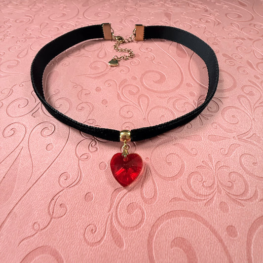 Red Heart Velvet Choker Necklace