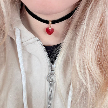 Red Heart Velvet Choker Necklace