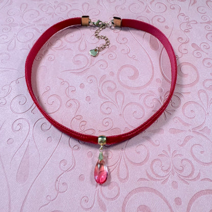 Rose Ember Glass Teardrop Velvet Choker Necklace