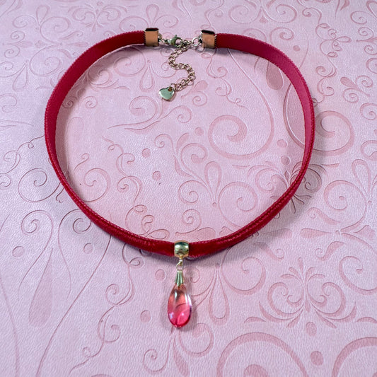 Rose Ember Glass Teardrop Velvet Choker Necklace