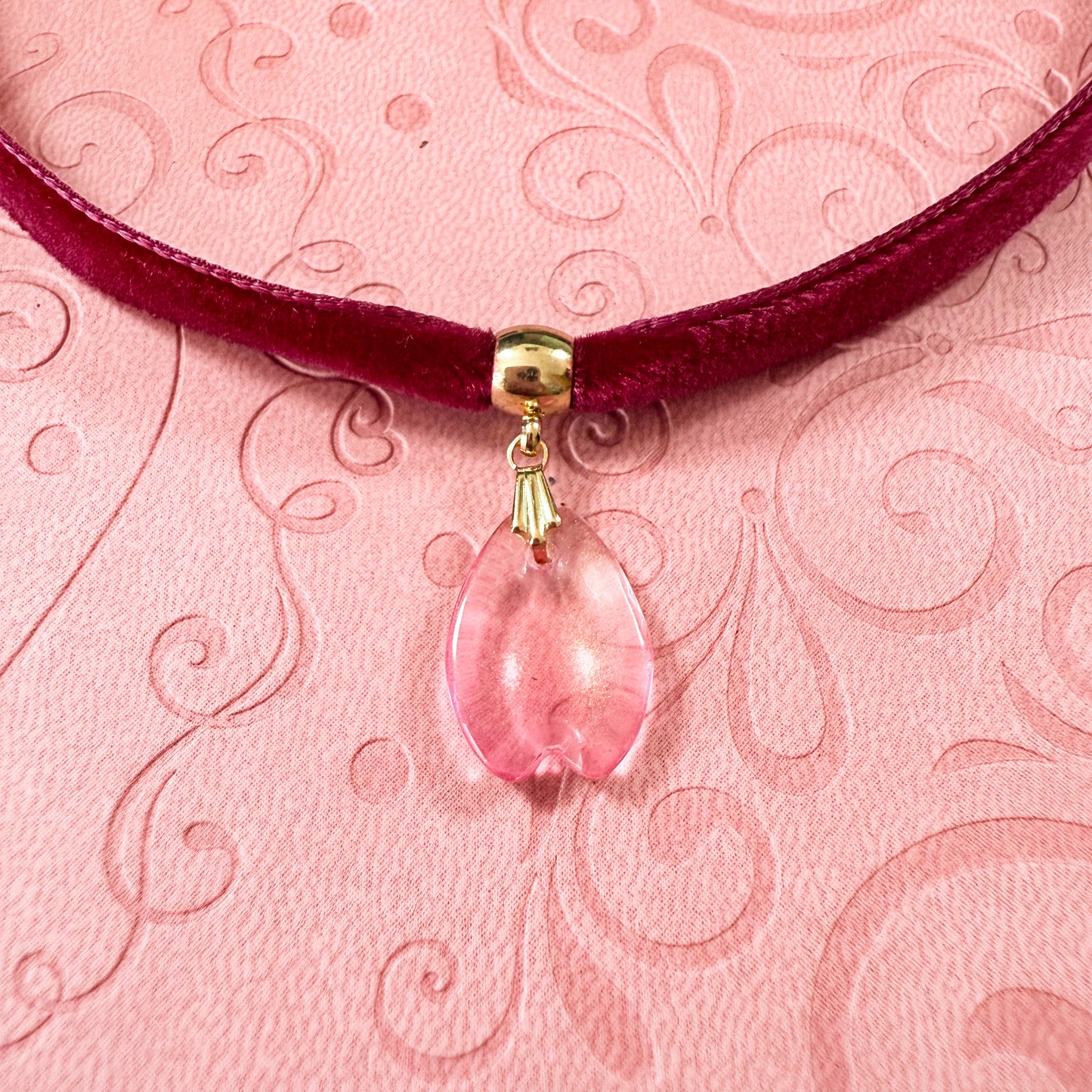 Pink Sakura Petal Velvet Choker Necklace