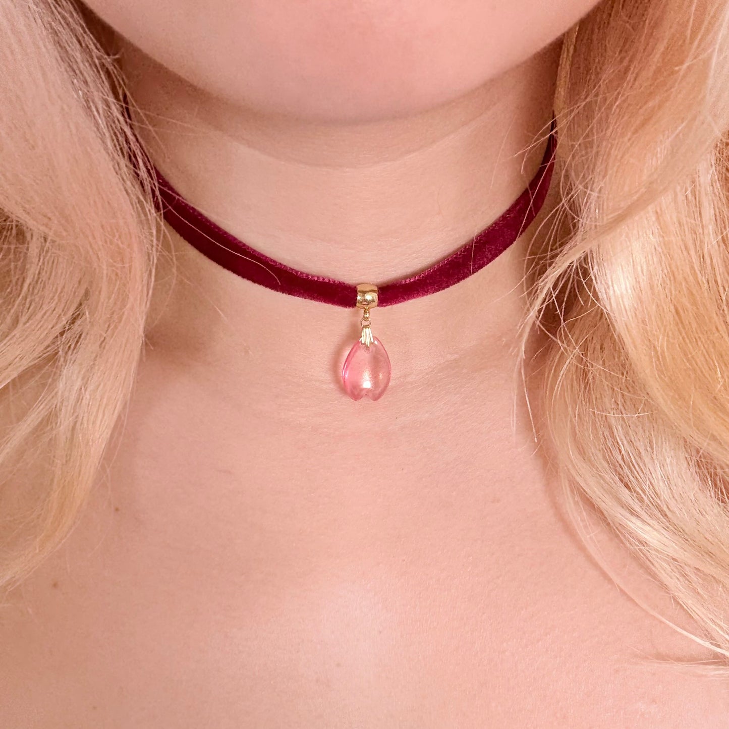Pink Sakura Petal Velvet Choker Necklace