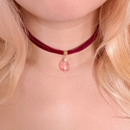 Pink Sakura Petal Velvet Choker Necklace