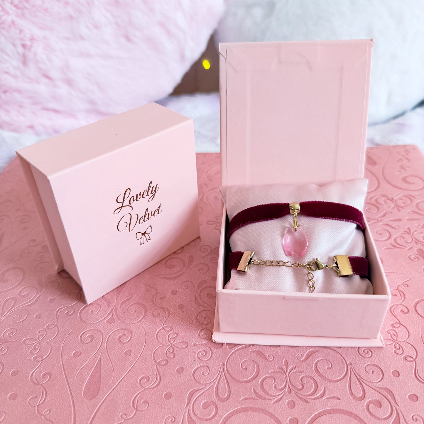 Pink Sakura Petal Velvet Choker Necklace