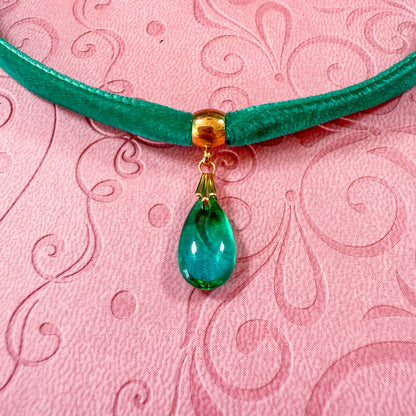 Sea Glass Glass Teardrop Velvet Choker Necklace