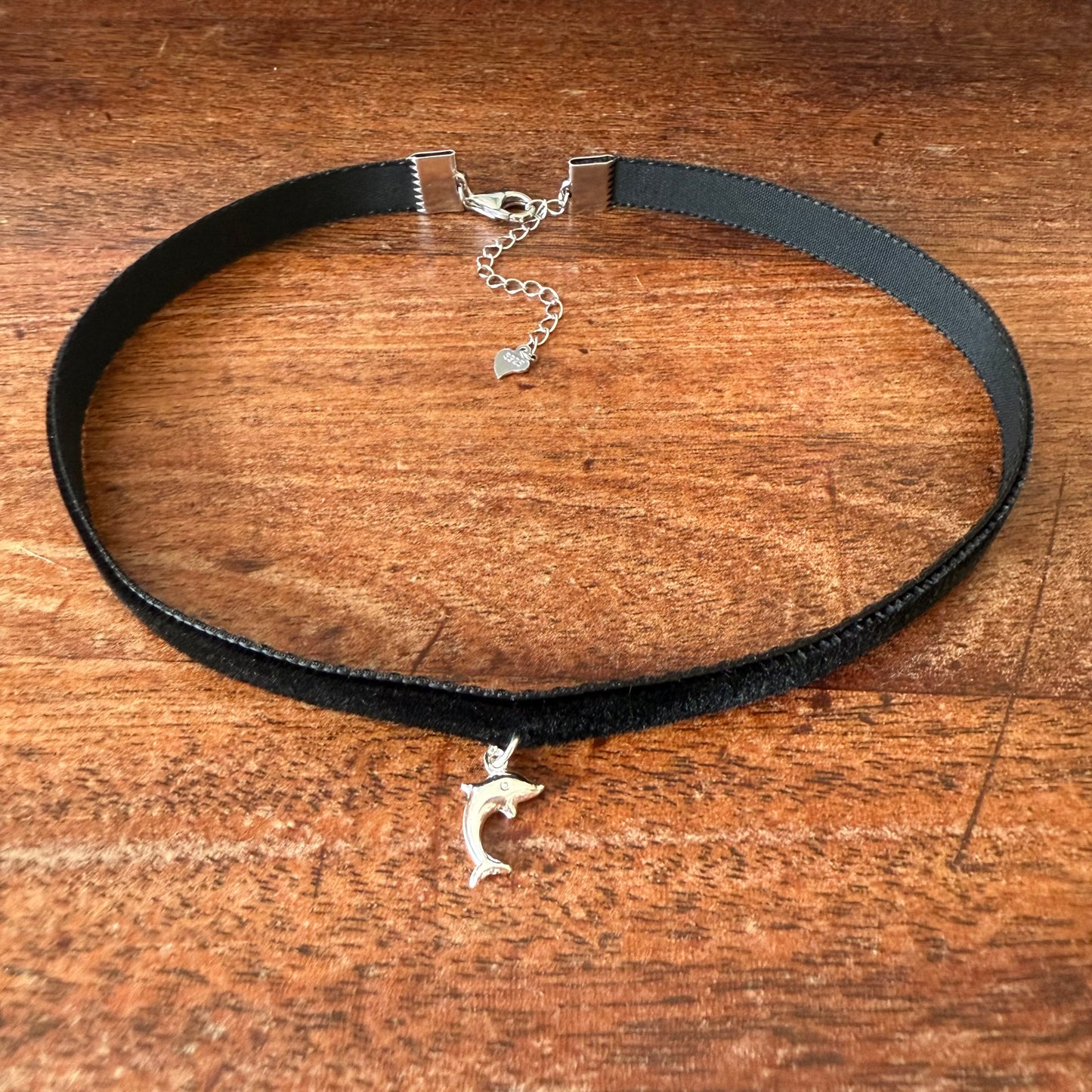 Sterling Silver Dolphin Velvet Choker Necklace