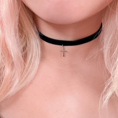 Cross Velvet Choker Necklace