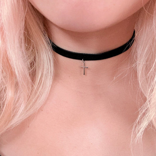 Cross Velvet Choker Necklace