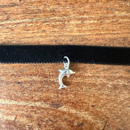 Sterling Silver Dolphin Velvet Choker Necklace