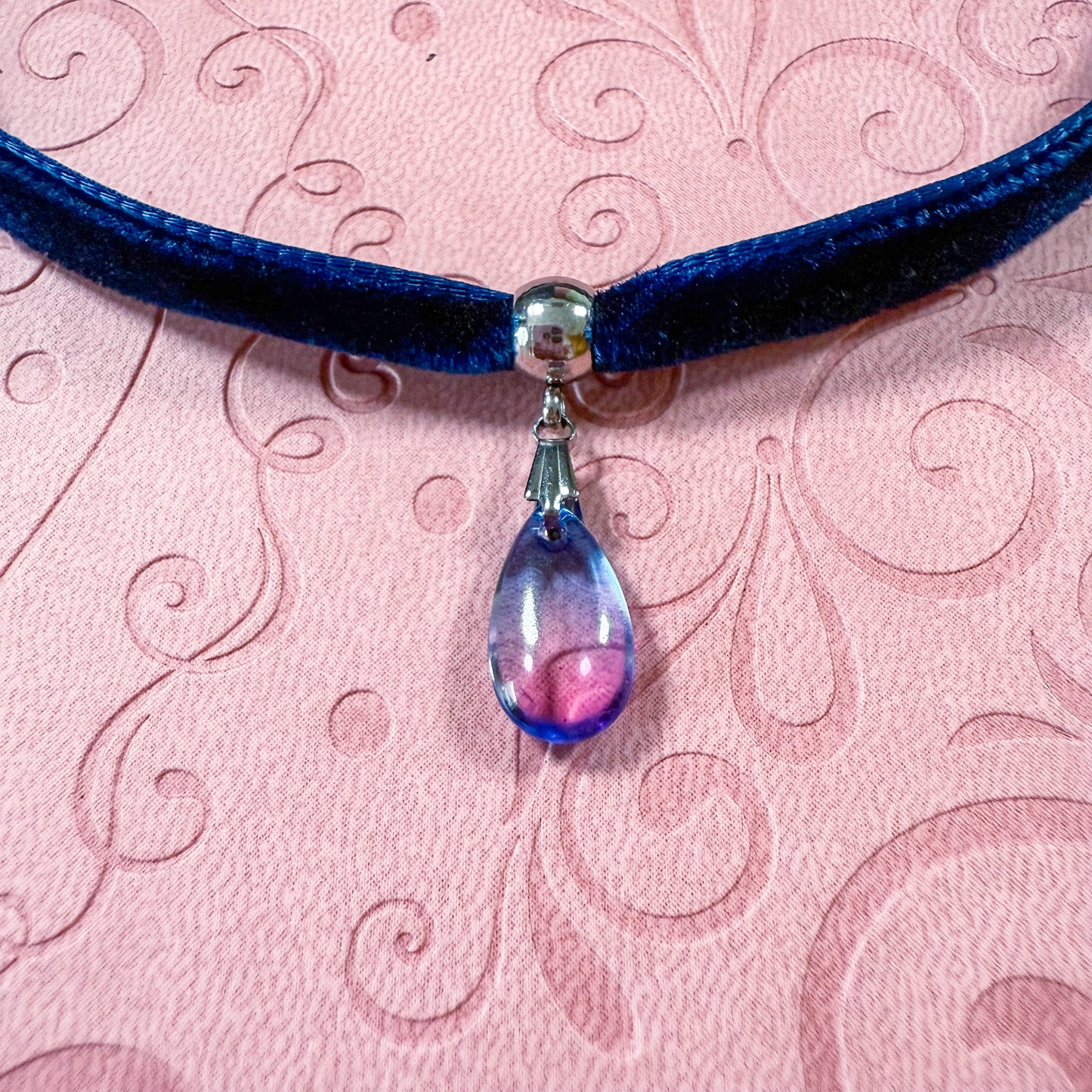 Twilight Dream Glass Teardrop Velvet Choker Necklace