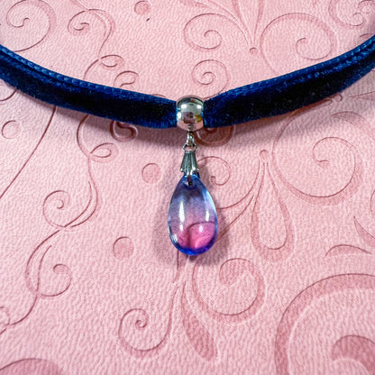 Twilight Dream Glass Teardrop Velvet Choker Necklace