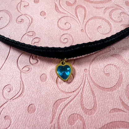Gold Heart Gem Velvet Choker Necklace