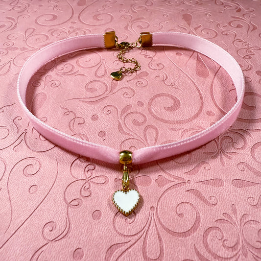 White Heart Velvet Choker Necklace