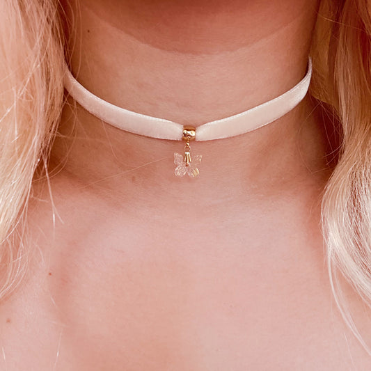 White Butterfly Velvet Choker Necklace