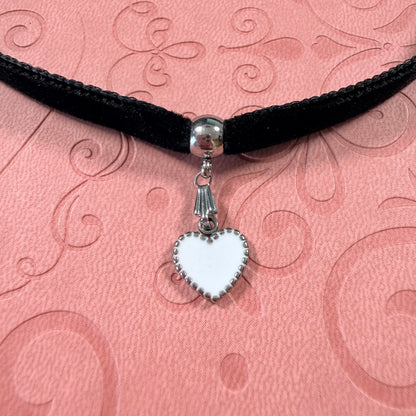 White Heart Velvet Choker Necklace