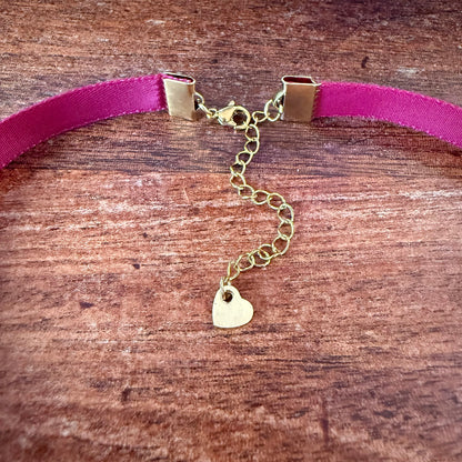 Glass Teardrop Velvet Choker Necklace – Magenta Gold Sparkle