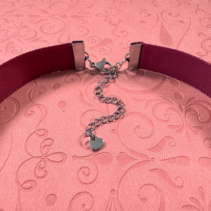 Wide Wine Red Velvet Choker Necklace