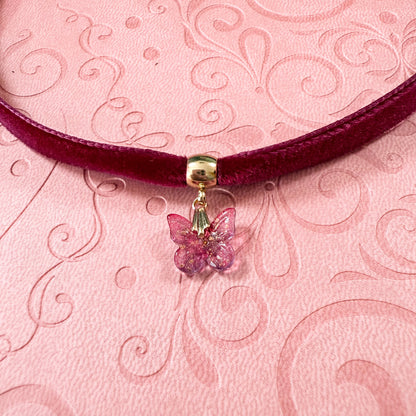 Wine Butterfly Velvet Choker Necklace