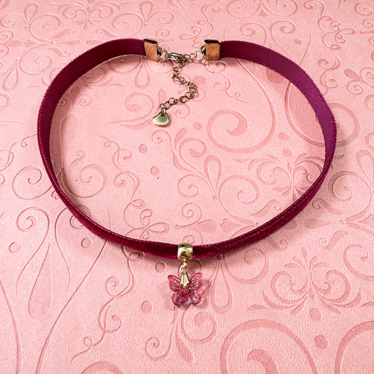 Wine Butterfly Velvet Choker Necklace