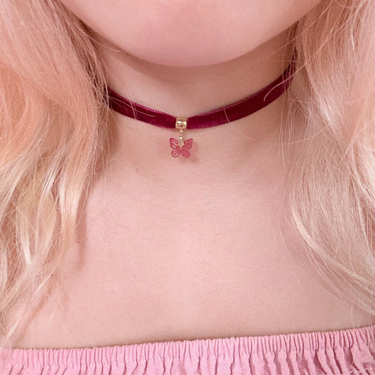 Wine Butterfly Velvet Choker Necklace